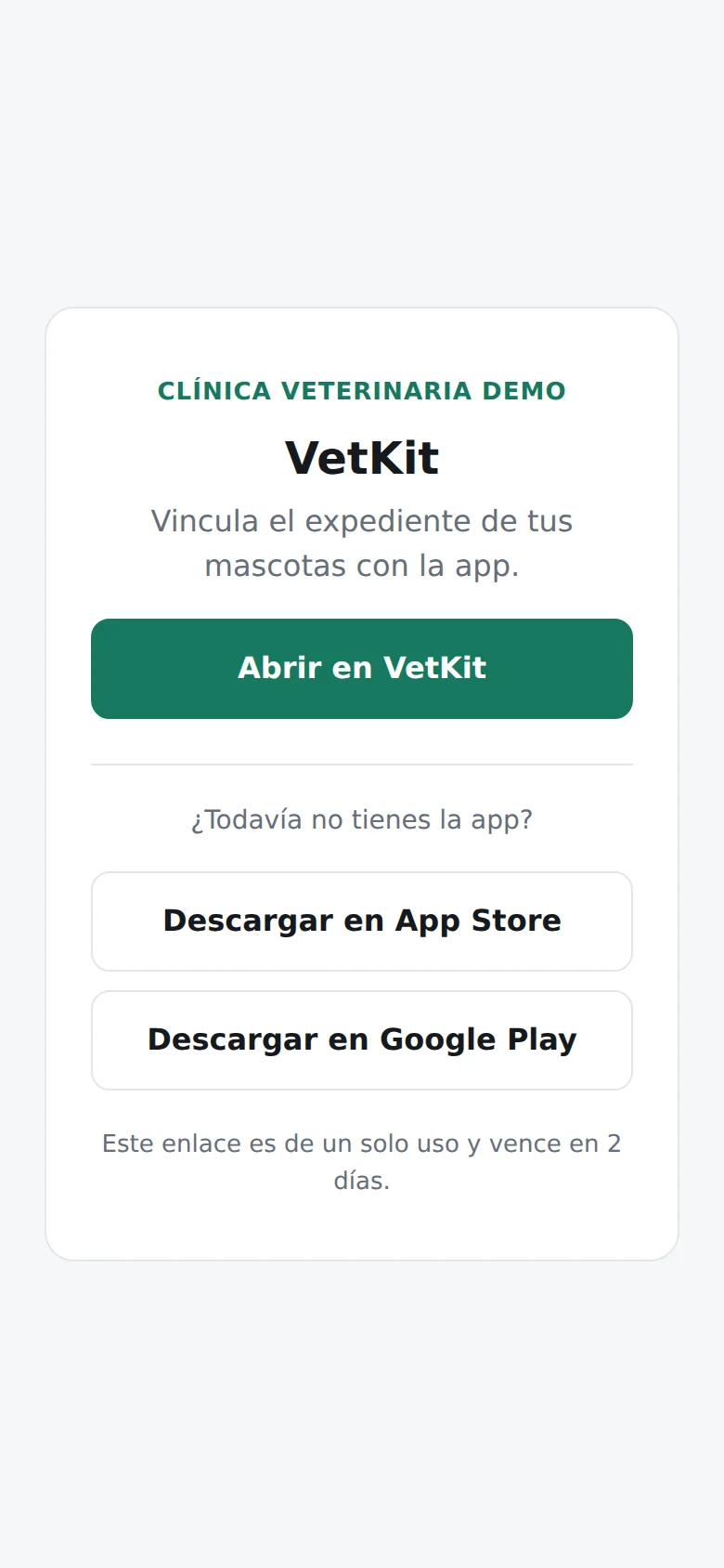 Página de vinculación por QR de la app para dueños de mascotas