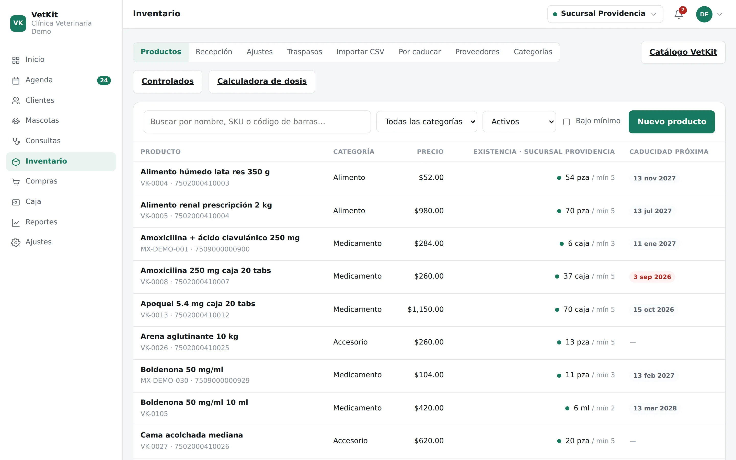 Control de inventario veterinario por sucursal en VetKit